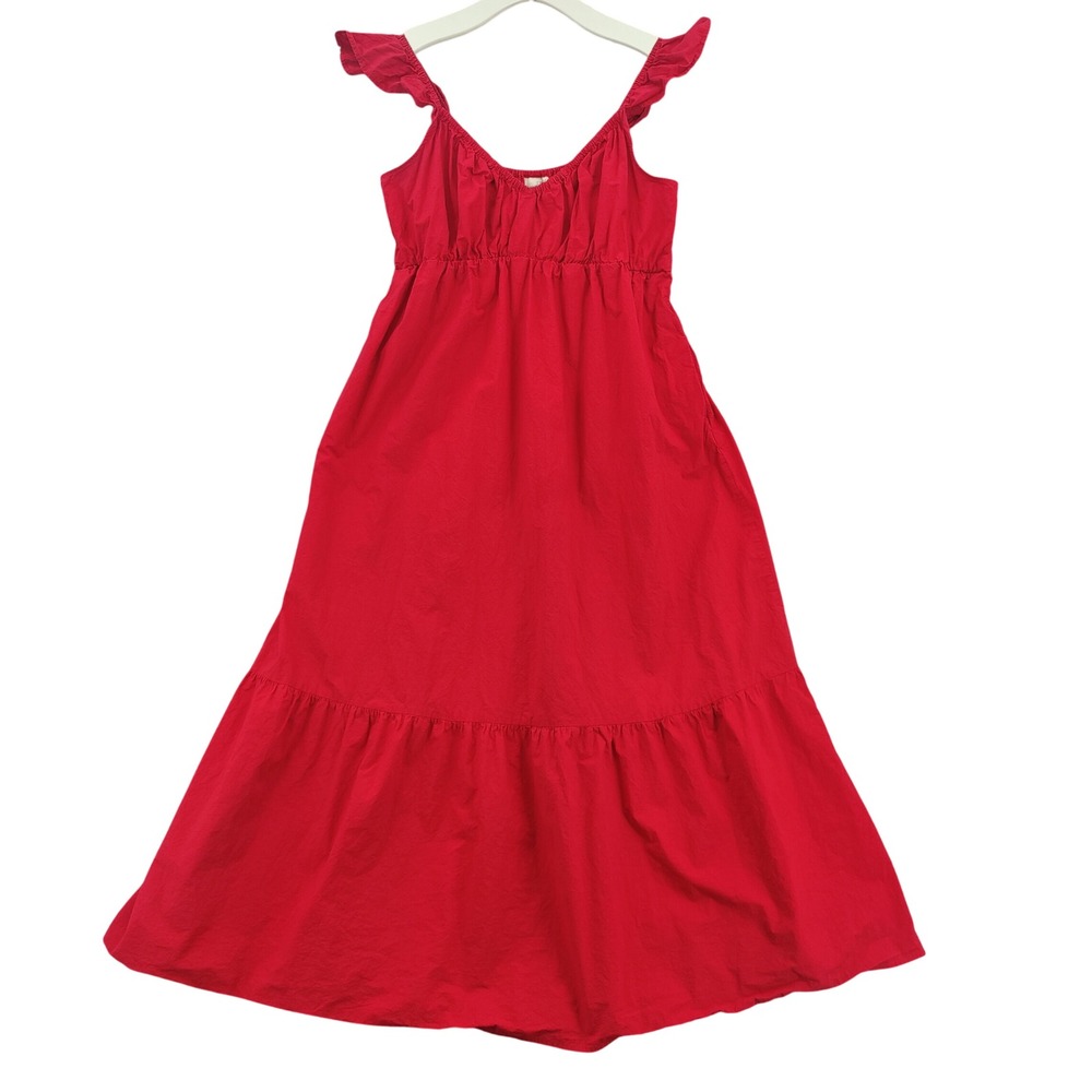 Universal Thread Womens Cottage Romantic Tiered Dress L Red Ruffle Sleeve Pocket